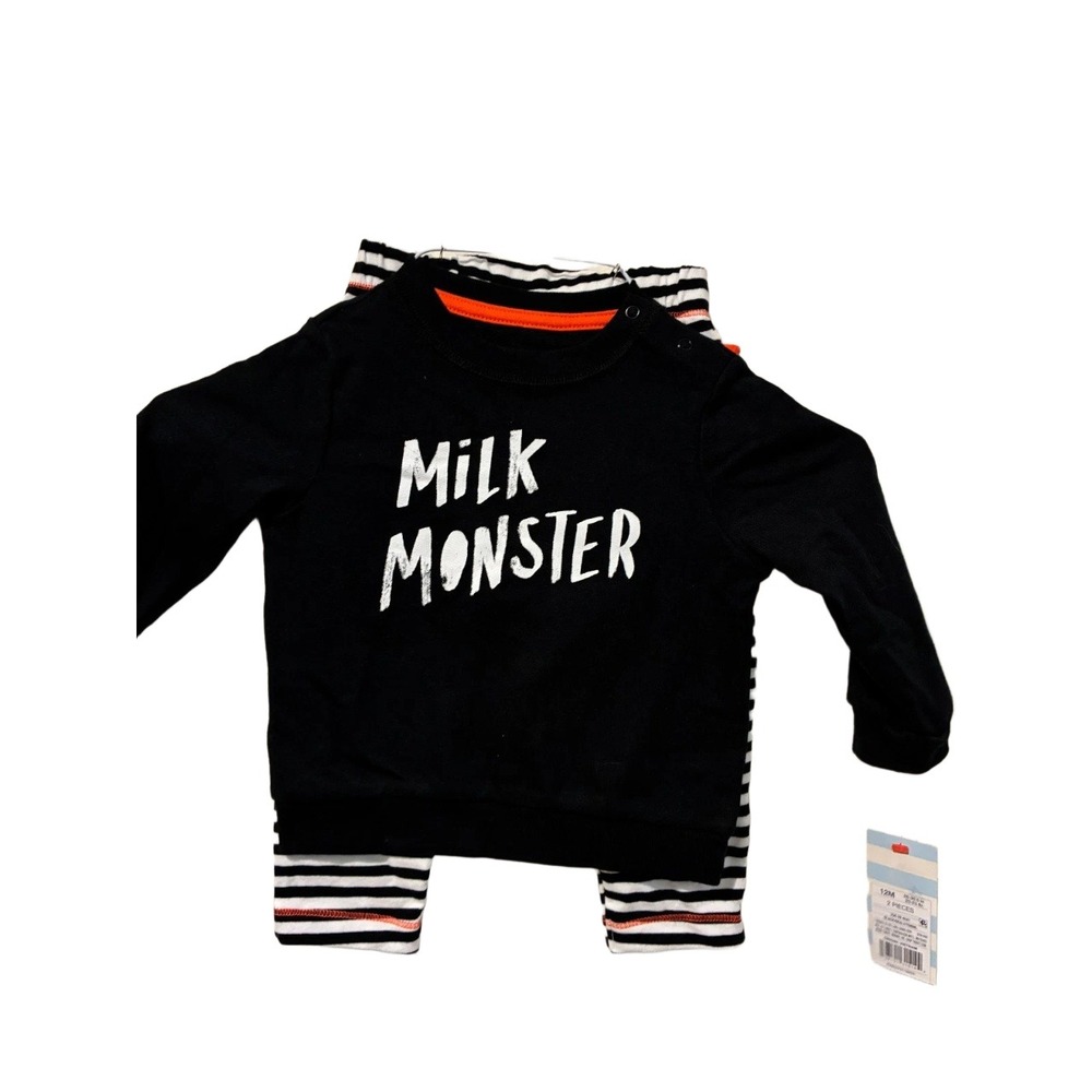 Cat‎ & Jack Baby Boy Milk Monster Dinosaur 2pc Sweatshirt Pants Set 12M New